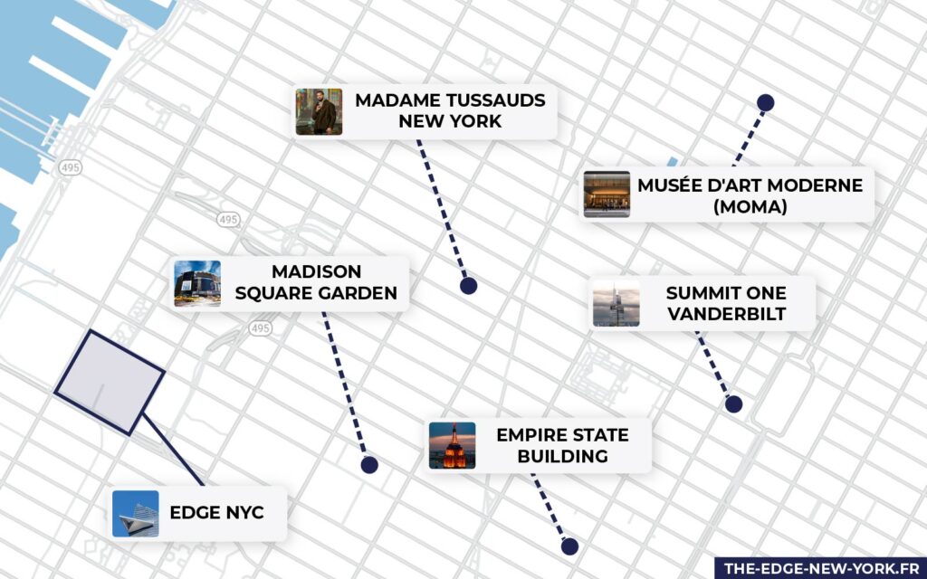 Map of popular attractions in New York City.